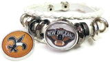 NFL Logo New Orleans Saints Bracelet NFL Football Fan White Leather W/2 18MM - 20MM Snap Charms