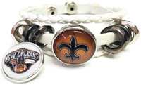 NFL Logo New Orleans Saints Bracelet NFL Football Fan White Leather W/2 18MM - 20MM Snap Charms