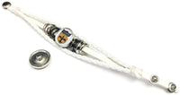 NFL Old Gold And Shield Logo New Orleans Saints Bracelet Football Fan White Leather W/2 18MM - 20MM Snap Charms