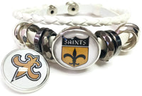 NFL Shield & Logo For New Orleans Saints Bracelet Football Fan White Leather W/2 18MM - 20MM Snap Charms