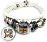 NFL Shield & Logo For New Orleans Saints Bracelet Football Fan White Leather W/2 18MM - 20MM Snap Charms