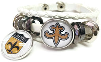 NFL Shield & Logo For New Orleans Saints Bracelet Football Fan White Leather W/2 18MM - 20MM Snap Charms