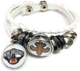 NFL New Orleans Saints Logo Bracelet Team Spirit Football Fan White Leather W/2 18MM - 20MM Snap Charms