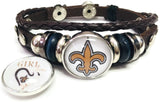 NFL New Orleans Girl Loves The Saints Logo Bracelet Football Fan Brown Leather W/2 18MM - 20MM Snap Charms