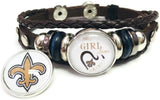 NFL New Orleans Girl Loves The Saints Logo Bracelet Football Fan Brown Leather W/2 18MM - 20MM Snap Charms