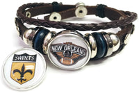 New Orleans Saints Shield And Logo Bracelet NFL Football Fan Team Spirit Brown Leather W/2 18MM - 20MM Snap Charms