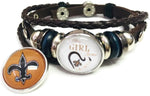 This Girl Loves Her New Orleans Saints And Old Gold Logo Bracelet NFL Football Fan Brown Leather W/2 18MM - 20MM Snap Charms