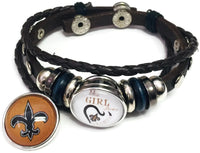 This Girl Loves Her New Orleans Saints And Old Gold Logo Bracelet NFL Football Fan Brown Leather W/2 18MM - 20MM Snap Charms