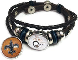 This Girl Loves Her New Orleans Saints And Old Gold Logo Bracelet NFL Football Fan Brown Leather W/2 18MM - 20MM Snap Charms