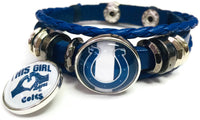 NFL Horseshoe Logo And This Girl Loves Indianapolis Colts Bracelet Blue Leather Football Fan W/2 18MM - 20MM Snap Charms
