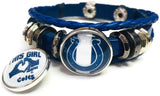NFL Horseshoe Logo And This Girl Loves Indianapolis Colts Bracelet Blue Leather Football Fan W/2 18MM - 20MM Snap Charms