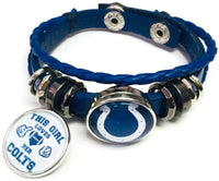 NFL Logo Horseshoe This Girl Loves Indianapolis Colts Bracelet Blue Leather Football Fan W/2 18MM - 20MM Snap Charms