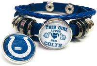 NFL Logo Horseshoe This Girl Loves Indianapolis Colts Bracelet Blue Leather Football Fan W/2 18MM - 20MM Snap Charms