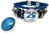 NFL Blue Smoke Horseshoe And Girl Loves Indianapolis Colts Bracelet Blue Leather Football Fan W/2 18MM - 20MM Snap Charms