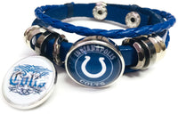 NFL Tribal Tattoo Art And Horseshoe Indianapolis Colts Bracelet Blue Leather Football Fan W/2 18MM - 20MM Snap Charms