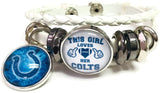 NFL Girl Loves Colts & Smokey Blue Horseshoe Indianapolis Colts Bracelet White Leather Football Fan W/2 18MM - 20MM Snap Charms