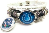NFL Game Face Blue Smokey Horseshoe Indianapolis Colts Bracelet White Leather Football Fan W/2 18MM - 20MM Snap Charms