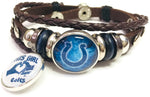 NFL Smokey Horseshoe & Girl Loves The Indianapolis Colts Bracelet Brown Leather Football Fan W/2 18MM - 20MM Snap Charms