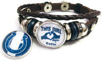 NFL Cool Blue Horseshoe & Girl Loves The Indianapolis Colts Bracelet Brown Leather Football Fan W/2 18MM - 20MM Snap Charms