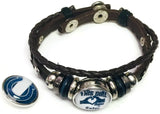 NFL Cool Blue Horseshoe & Girl Loves The Indianapolis Colts Bracelet Brown Leather Football Fan W/2 18MM - 20MM Snap Charms