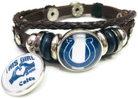 NFL Cool Blue Horseshoe & Girl Loves The Indianapolis Colts Bracelet Brown Leather Football Fan W/2 18MM - 20MM Snap Charms