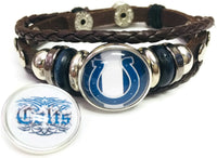 NFL Cool Blue Horseshoe & Tribal Tattoo Art Indianapolis Colts Bracelet Brown Leather Football Fan W/2 18MM - 20MM Snap Charms