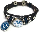 NFL Awesome Blue Horseshoe & Girl Loves Her Indianapolis Colts Bracelet Brown Leather Football Fan W/2 18MM - 20MM Snap Charms