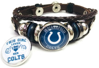 NFL Awesome Blue Horseshoe & Girl Loves Her Indianapolis Colts Bracelet Brown Leather Football Fan W/2 18MM - 20MM Snap Charms