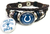 NFL Awesome Blue Horseshoe & Girl Loves Her Indianapolis Colts Bracelet Brown Leather Football Fan W/2 18MM - 20MM Snap Charms