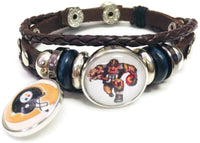 NFL Pittsburgh Steelers Bracelet Game Face & Helmet NFL Football Fan Brown Leather  W/2 18MM - 20MM Snap Charms