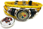 NFL Pittsburgh Steelers Player Logo Yellow Leather Bracelet W/2 Snap Jewelry Charms New Item