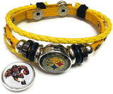 NFL Pittsburgh Steelers Player Logo Yellow Leather Bracelet W/2 Snap Jewelry Charms New Item