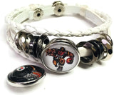 NFL Pittsburgh Steelers Bracelet Game Face &  Helmet Logo Football Fan White Leather  W/2 18MM - 20MM Snap Charms