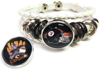 NFL Pittsburgh Steelers Bracelet Steely McBeam &  Helmet Football Fan White Leather  W/2 18MM - 20MM Snap Charms