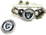 NFL Oakland Raiders White Leather Bracelet W/2 Shield Circle Logo Snap Jewelry Charms New Item