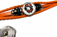 NFL Cleveland Browns Orange Leather Bracelet W/2 Football Logo Dawg Pound Snap Jewelry Charms New Item