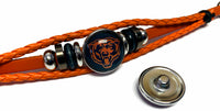 NFL Chicago Bears Orange Leather Bracelet W/2 Football Logo Snap Jewelry Charms New Item