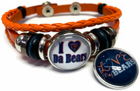 NFL I Love Chicago Bears Orange Leather Bracelet W/2 Football Logo Snap Jewelry Charms New Item