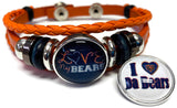 NFL I Love Chicago Bears Orange Leather Bracelet W/2 Football Logo Snap Jewelry Charms New Item