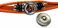 NFL Cincinnati Bengals Tiger Orange Leather Bracelet W/2 Football Logo Snap Jewelry Charms New Item