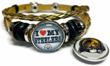 NFL Pittsburgh Steelers Gold Leather Bracelet W/2 Cool Football Logo Snap Jewelry Charms New Item