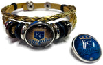 MLB Kansas City Royals Gold Leather Bracelet W/2 Cool Logo Snap Jewelry Charms New Item