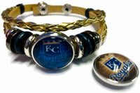 MLB Kansas City Royals Gold Leather Bracelet W/2 Cool Logo Snap Jewelry Charms New Item