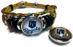 MLB Kansas City Royals Gold Leather Bracelet W/2 Logo Snap Jewelry Charms New Item