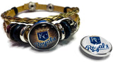 MLB Kansas City Royals Gold Leather Bracelet W/2 Logo Snap Jewelry Charms New Item