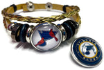 MLB NHL St Louis Cardinals & Blues Gold Leather Bracelet W/2 Logo Snap Jewelry Charms New Item