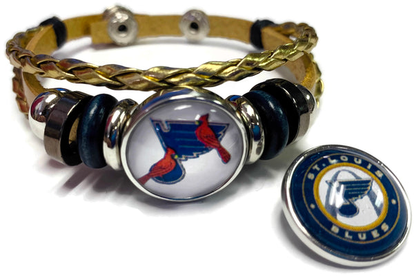 MLB NHL St Louis Cardinals & Blues Gold Leather Bracelet W/2 Logo Snap –  Fashion Snap Jewelry and More