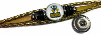 NFL Green Bay Packers Gold Leather Bracelet W/2 Football Logo Snap Jewelry Charms New Item