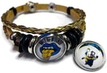 NFL Los Angeles LA Chargers Minion Gold Leather Bracelet W/2 Logo Snap Jewelry Charms New Item