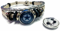 NFL Dallas Cowboys Hello Kitty Silver Leather Bracelet W/2 Logo Snap Jewelry Charms New Item